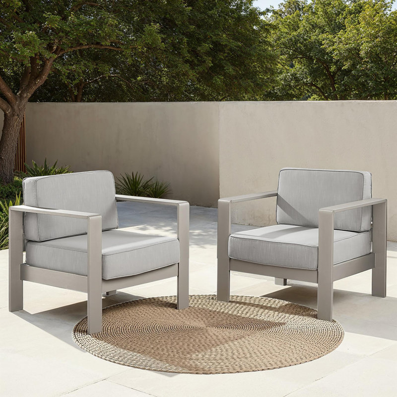 Magers Outdoor Aluminum Club Chairs with Cushions, Gray