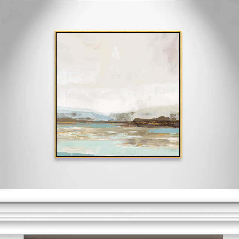 «Vibrance of Blue Print» par Allison Pearce, Toile avec cadre flottant or, H 37,5 po x l 37,5 po x P 2 po, Pas de tapis