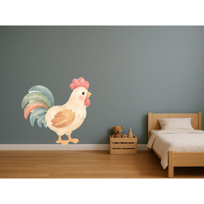 Farm Rooster Wall Decal, Big Peel and Stick Nursery Wall Sticker, Satin Finish Removable Kids Room Wall Art, 20"W x 20"H (50 x 50 cm)