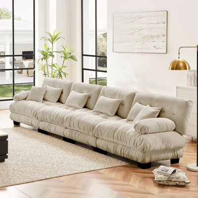 4-Seater Sectional Sofa Modular Deep Seat Sofa Couch , Chenille Sofa Comfy Upholstered Sofa For Living Room, Apartment, Studio, Office,Chenille