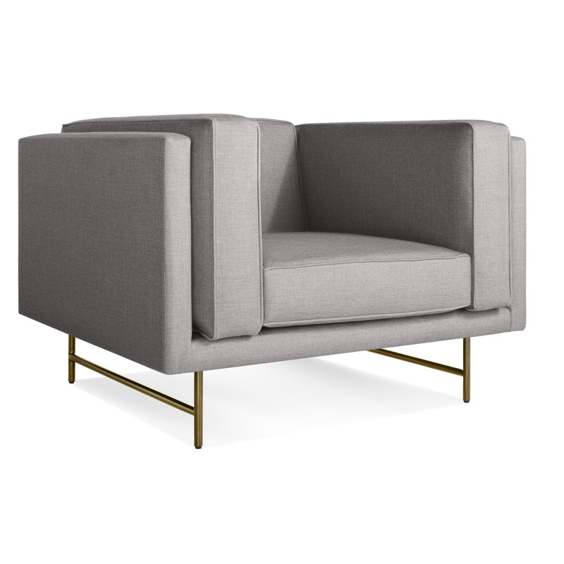 Fauteuil club Bank, Mélange de polyester gris Vern, Laiton