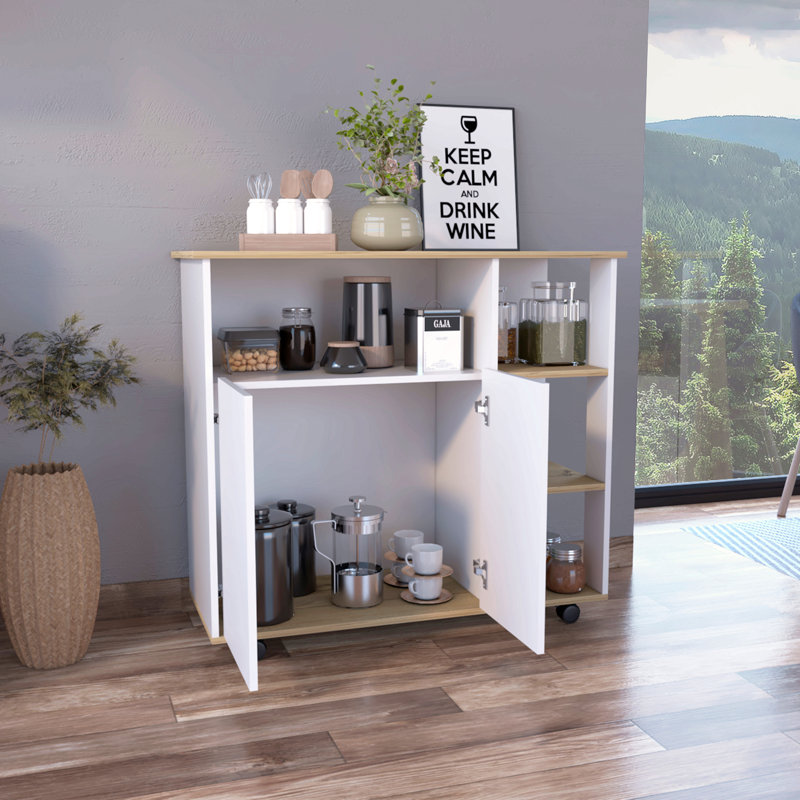 4-Shelf Kitchen Island Light Oak And White