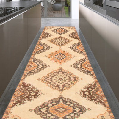Tapis de couloir unique en laine noué à la main style années 1990 de 3 pi 7 po x 11 pi 7 po Morillo