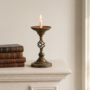 Distressed Antique Bronze Spiral Metal Candle Holder