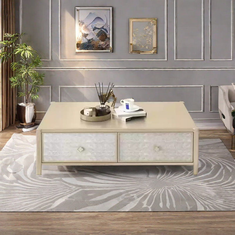 Eco-painted round edge solid wood coffee table, 17.71" H x 55.11" L x 27.55" W