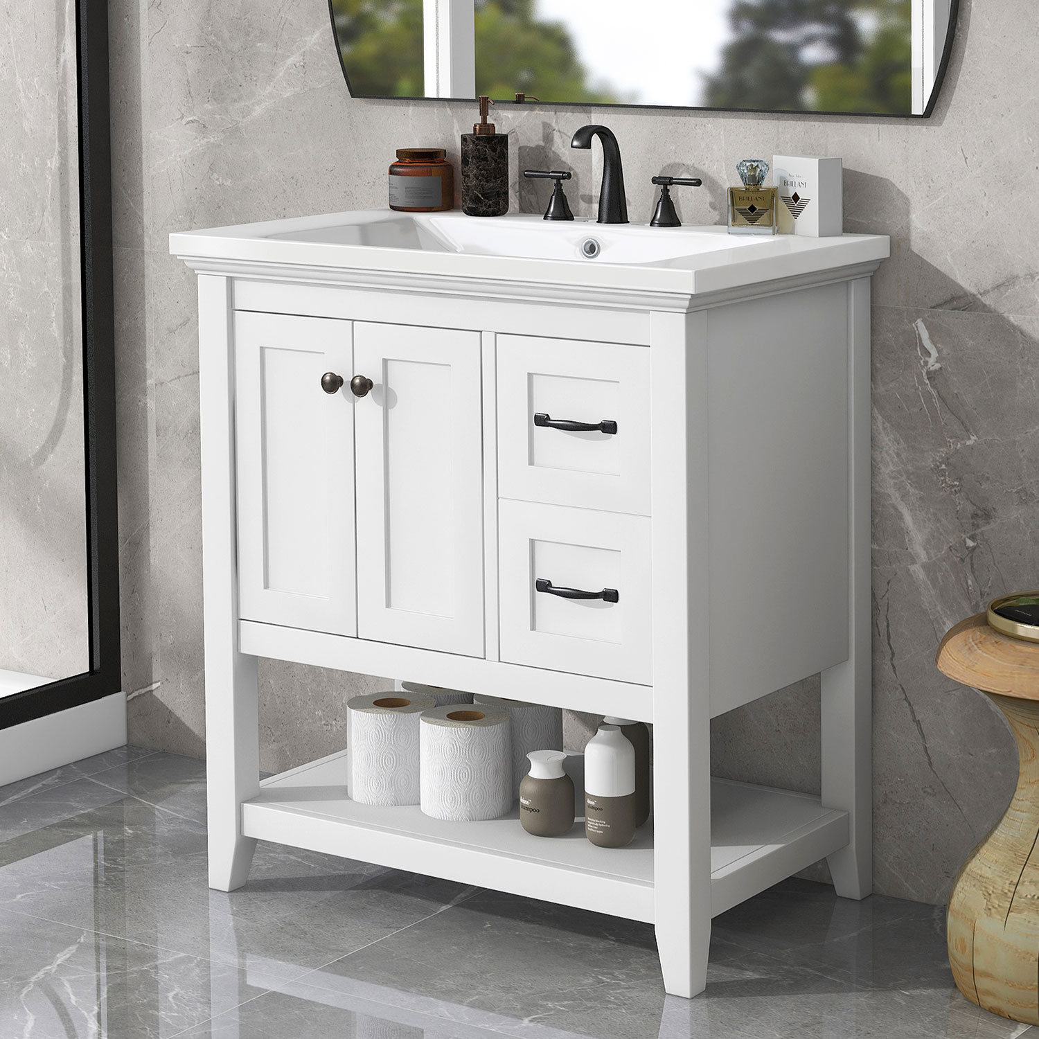 Meldora 30'' Single Bathroom Vanity with Ceramic Top