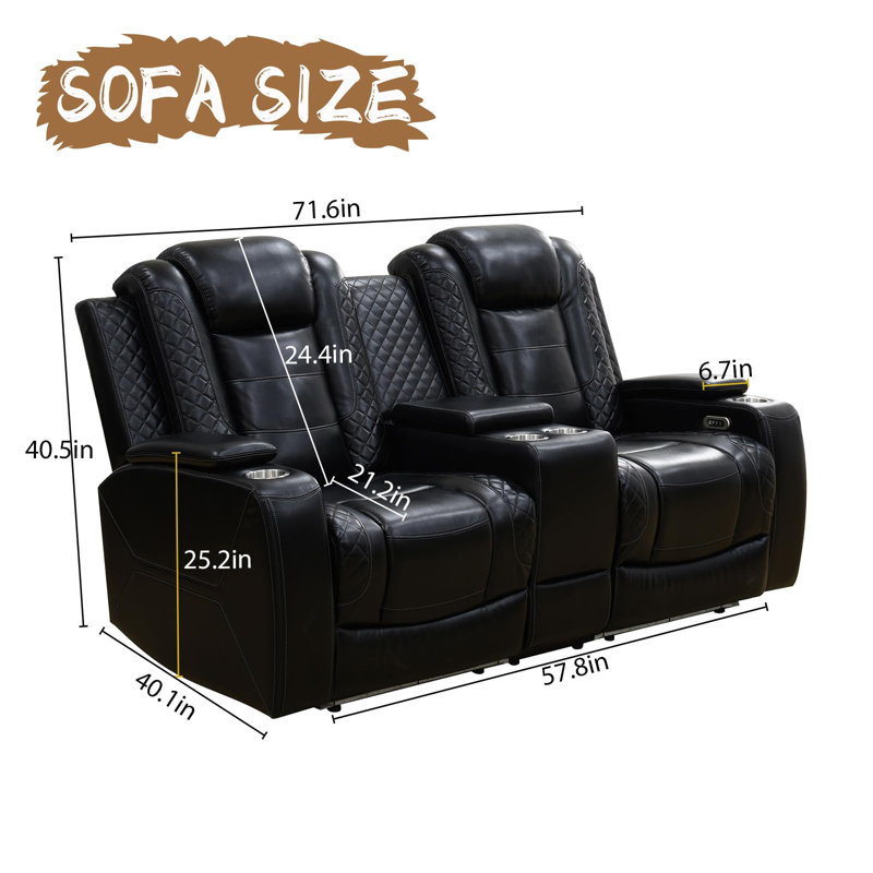 Causeuse inclinable automatique en cuir Breathing, Black