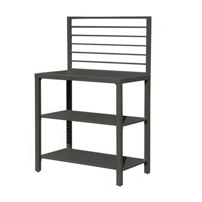 Outdoor Kitchen Island With Storage, Aluminum Kitchen Storage Island Kitchen Food Prep Table With Double Storage Rack, Freestanding Bar Center With Protective Cover Indoor Outdoor