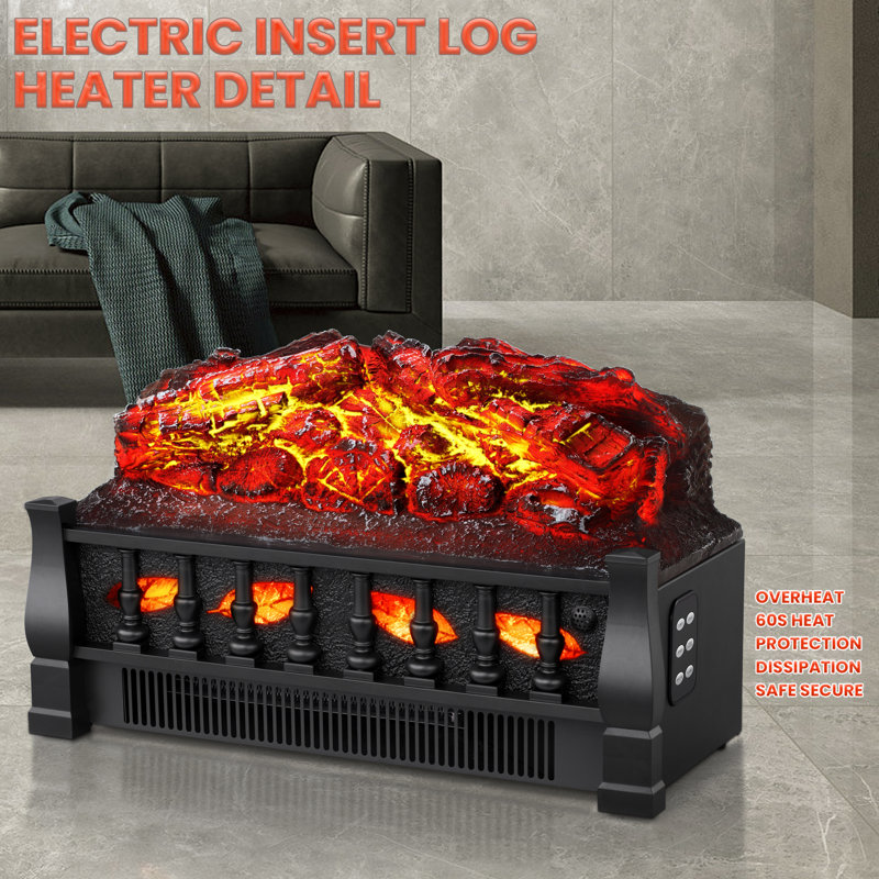 Adlena Electric Fireplace Log Set Heater with Remote Control, Realistic Flame&Ember Bed, Portable, Infrared, Overheating Safety System, 750W/1500W