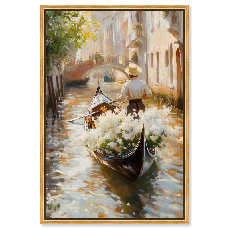 Décoration murale en toile Sunlit Canal par Art Remedy, cadre doré, 16 x 24, H 25 po x l 17 po, Cadre doré