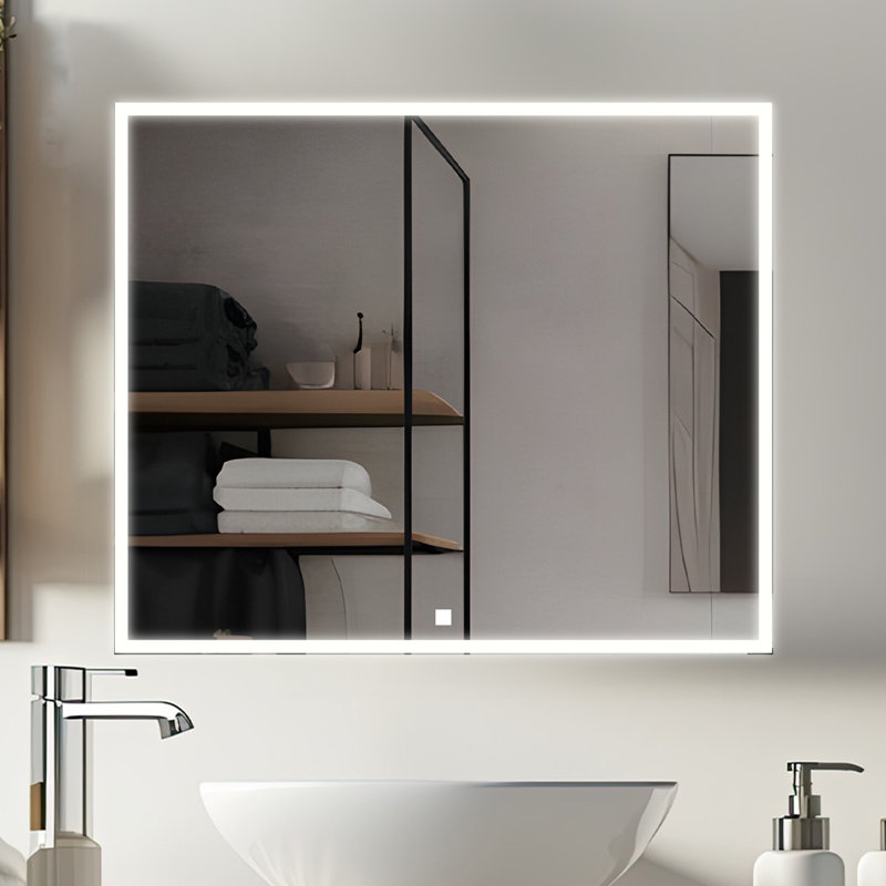AQUADOM Edge l 36 po x H 32 po, miroir mural de salle de bain avec gradateur, désembueur, commande tactile, rétroéclairé et installation frontale, verticale ou horizontale.