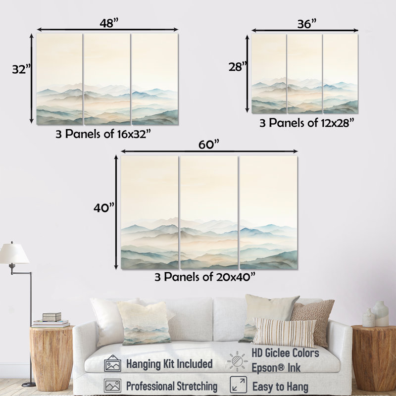 «Mountain Silent Beauty I - Landscape Mountains», ensemble d'art mural, Toile tendue, H 32 po x l 48 po x P 1 po