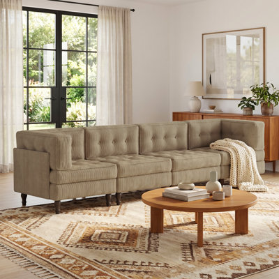 4 - Piece Upholstered Camel Tufted Corduroy Modular Sectional with Pillow Back