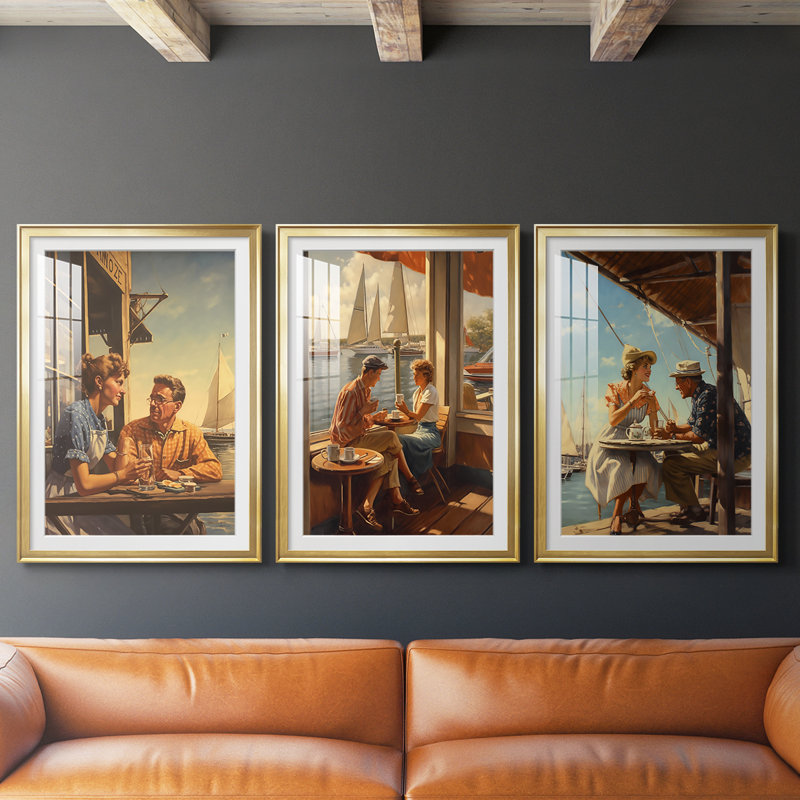 NAUTICAL Series DCXL  -Custom Framed  Premium Print W Matt - 3 Pieces, 19" H x 27" W, Gold