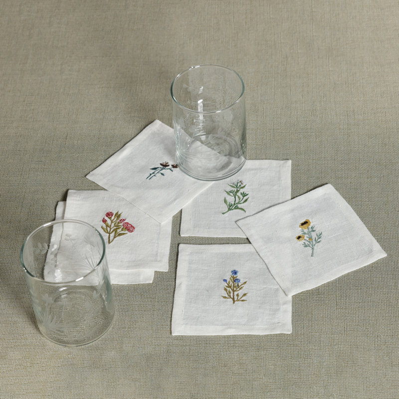 Embroidered Linen Cocktail Napkins, Set of 6