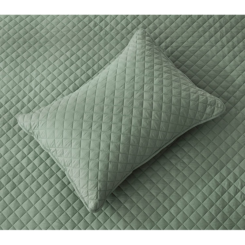 Teo Diamond Stitch Microfiber Quilt Set, King Quilt + 2 King Shams, Sage