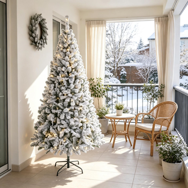 6 ft. Pre-Lit Snow-Flocked Artificial Christmas Tree with 220 Warm White LEDs, 790 Branch Tips, Hinged Branches and Folding Metal Stand