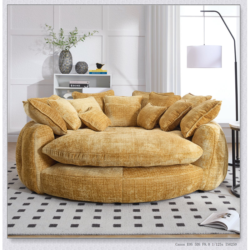 Canapé-lit double confortable avec accoudoirs, fauteuil rond décoratif surdimensionné à haut dossier pour le salon et la chambre à coucher
