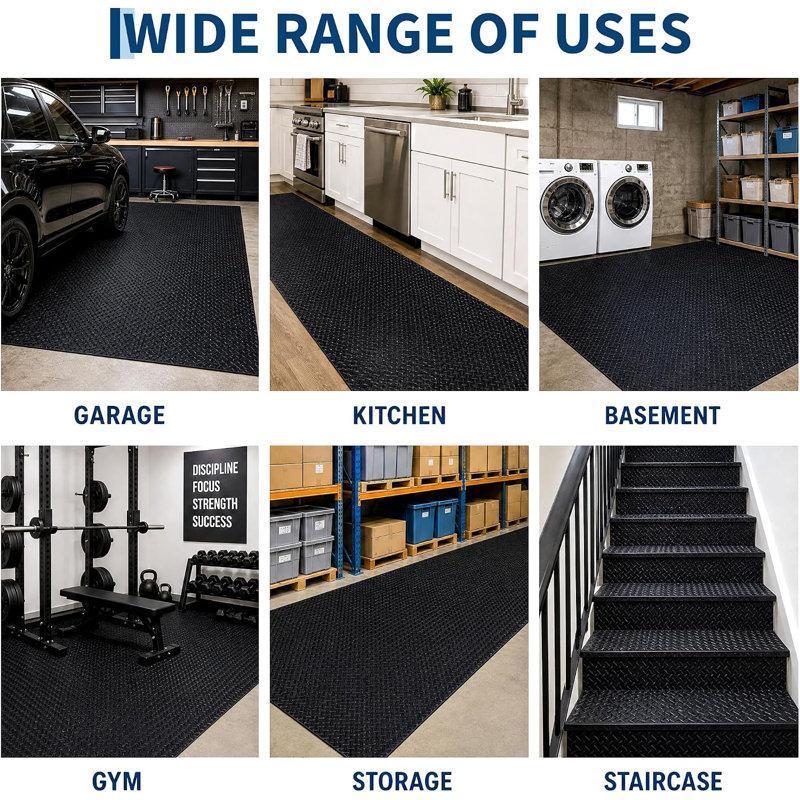 Tapis de garage, rouleau de diamant en PVC épaissi de 2,8 mm, 4*8FT, Black