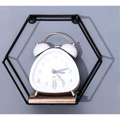 Of 3 Black Hexagonal Floating Wall Shelves, Rustic Decor For Kitchen And Office, Easy Installation, Solid Wood Metal Construction Mounted Modern Storage Solution Bedroom Living Room, Simple Partition