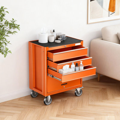 3-Drawer Rolling Tool Chest With Lock, Tool Cart Organizer Trolley With Wheels and Lower Storage Cabinet
