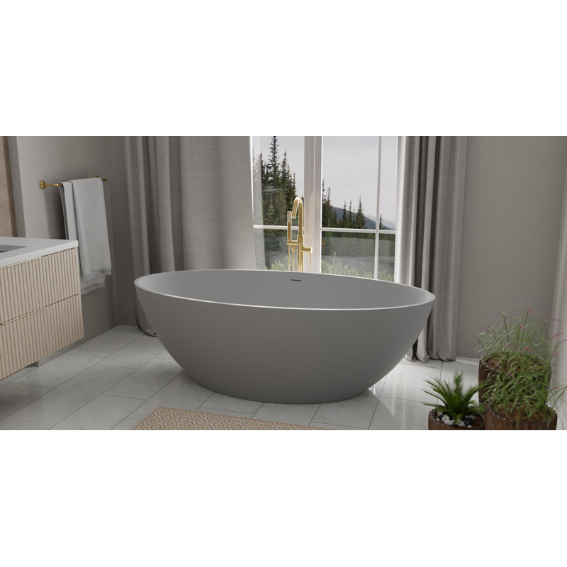 Badeloft 70" x 35.4" Freestanding Soaking Stone Resin Bathtub with Overflow and Drain BW-05-XL-MGRY in Matte Gray, Matte Gray