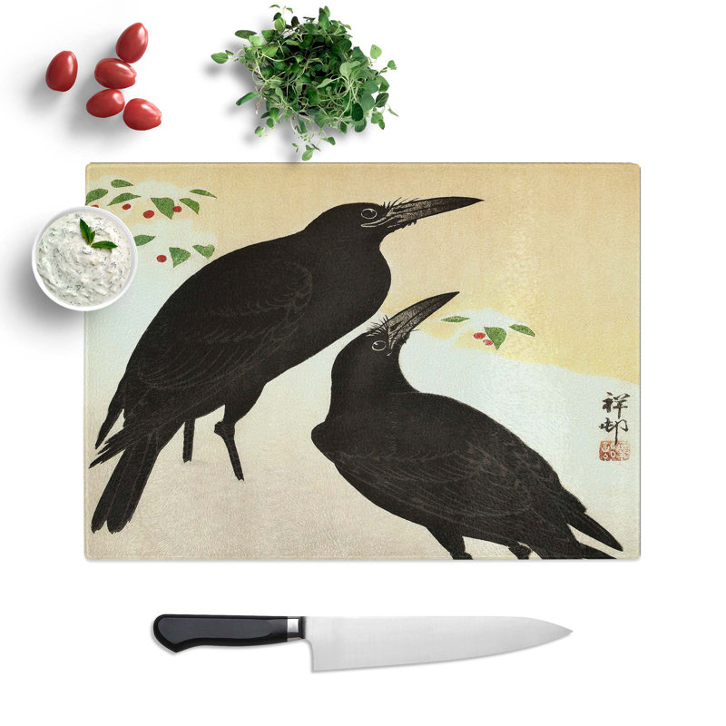 Tempered Glass Crows in the Snow Chopping Board, 39 cm W x 28.5 cm L