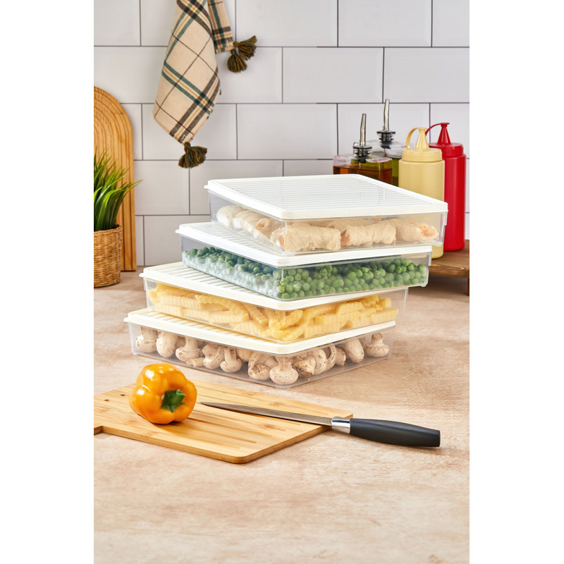 Set of 4 Plastic Storage Boxes, White, 10.8 x 2.0 x 8.9 inches | 100% Dishwasher-Safe | Ideal for Organizing Kitchen, Bathroom, and Home Office | Durable, Lightweight, and Space-Saving Design