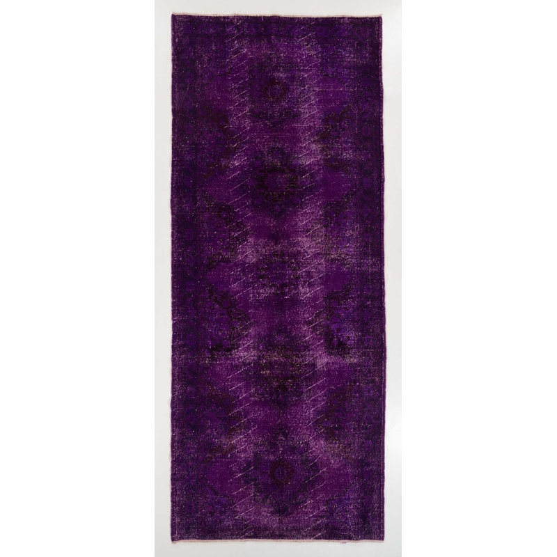 Tapis turc moderne délavé à la main 5 x 11,7 pi de couleur mauve