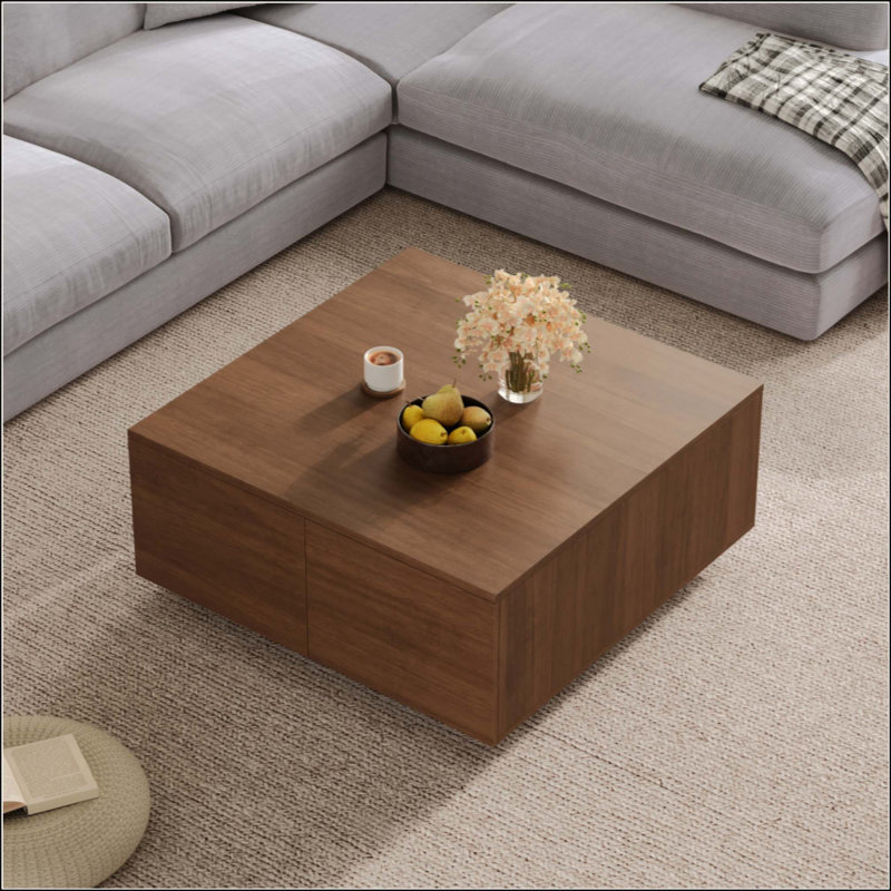 Table basse carrée à 4 tiroirs, Walnut