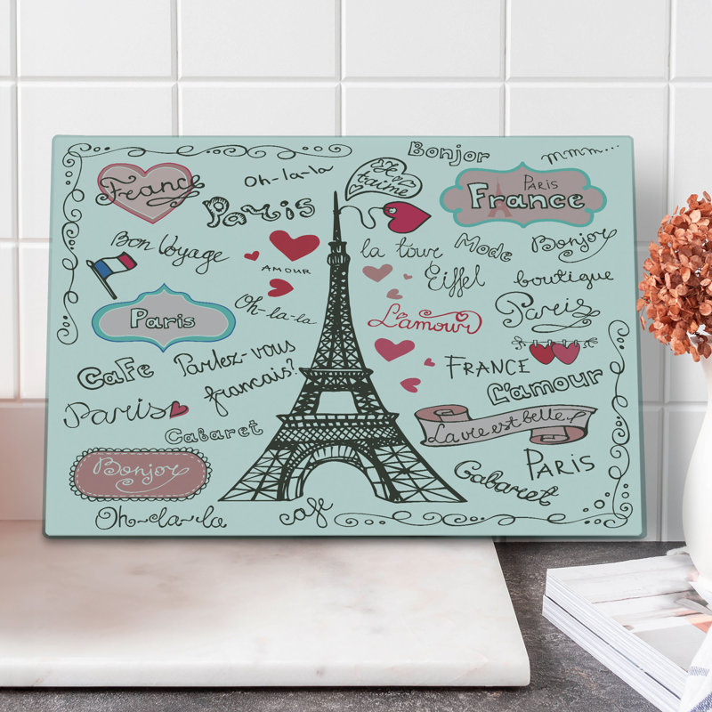 Planche à découper Ambesonne Tour Eiffel grande taille Paris lettre cœur noir blanc rose