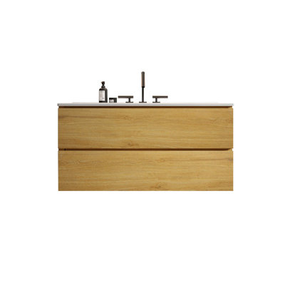 36" Wall Mount Bathroom Vanity With Ceramic Sink With Three Faucet Holes, Large Storage Floating Bathroom Vanity With 2 Drawers, Pre-Assembled