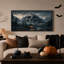 Toile murale surréaliste représentant une montagne de crânes avec cascade et éclairage d'Halloween-608846321