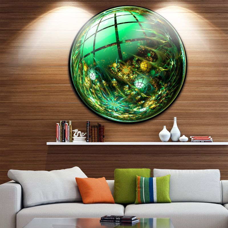 « brillante green fractal sphere », impression sur métal, H 38 po x l 38 po x P 1 po