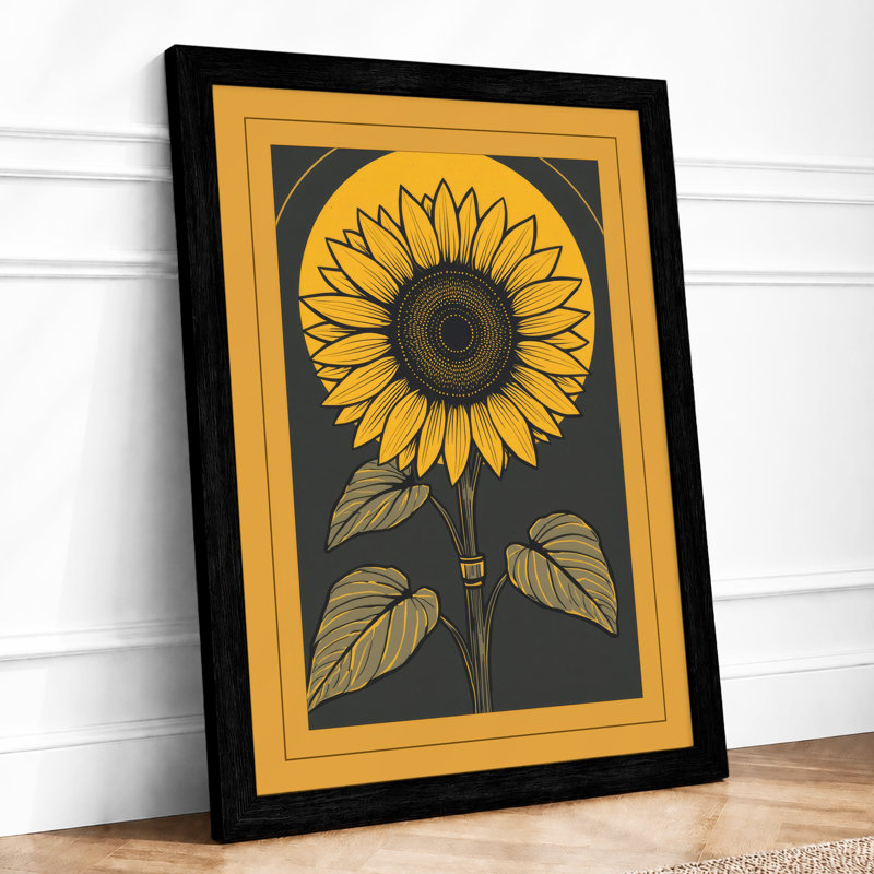 Golden Sunflower Botanical - Print, A1 - 84.1 x 59.4 cm, Black