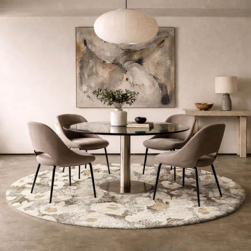 Premium Machine Washable Dream Shag ADS538 Floral Rug, 8' Round, Khaki