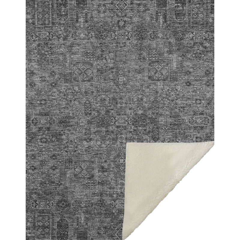 Addison Machine Washable Sherpa ASB611 Panel Throw Blanket, Charcoal