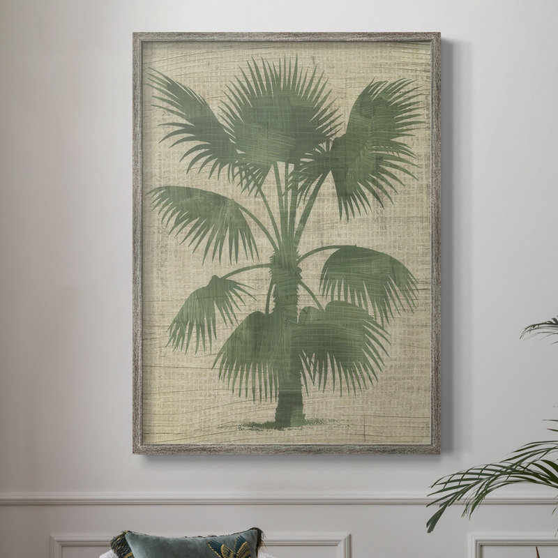 «Burlap Palm Silhouette I», reproduction encadrée - bois massif, H 11 po x l 9 po