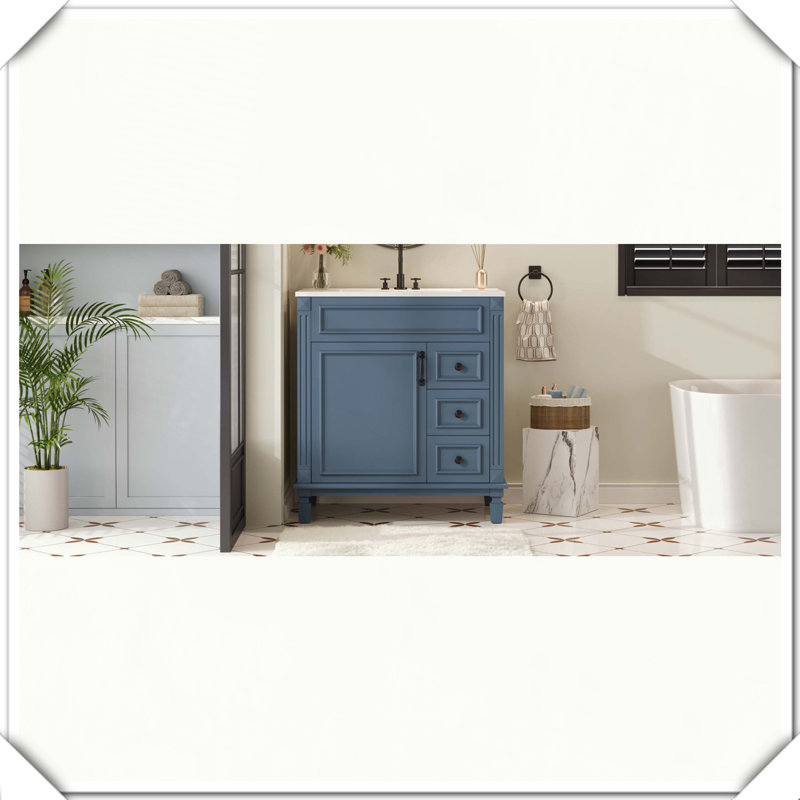 Petit meuble-lavabo moderne avec tiroirs en céramique, Bleu