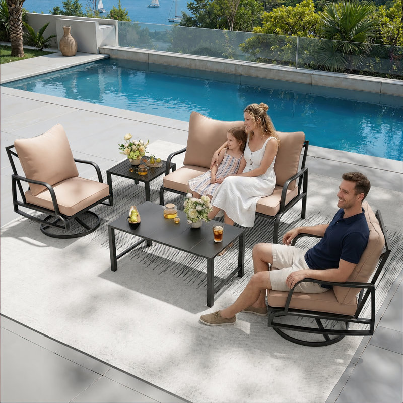 Ensemble de conversation d'extérieur 5 pièces avec fauteuil pivotant pour 4 personnes