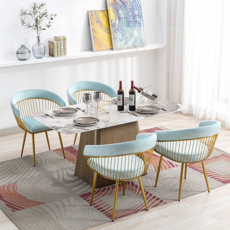 Everly Quinn Modern Mid Century Dining Chair, Upholstered Velvet