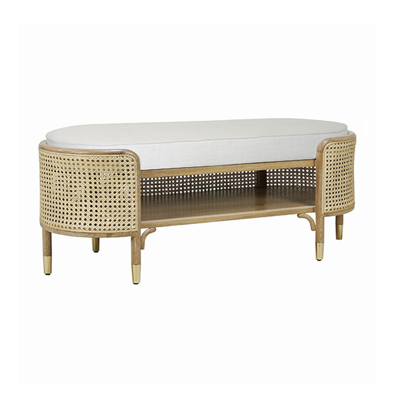 Beale Linen Upholstered Storage Bench, Cerused Oak