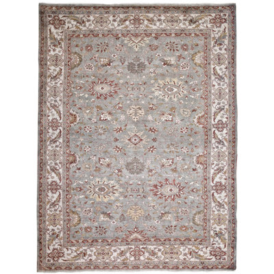 Tapis bleu clair / brun / rouge / beige noué à la main 9 pi 9 po x 12 pi 10 po