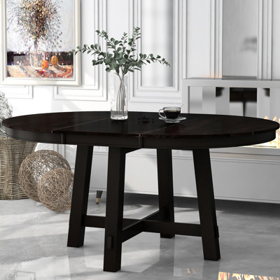Style Extendable Dining Table, Round Shape, 16" Leaf, Finish, Solid Wood, Accommodates 6, Adjustable 42 - 58 Finish Round, 42" 58" Adjustable, Seats With Oak Veneer, Stable Base