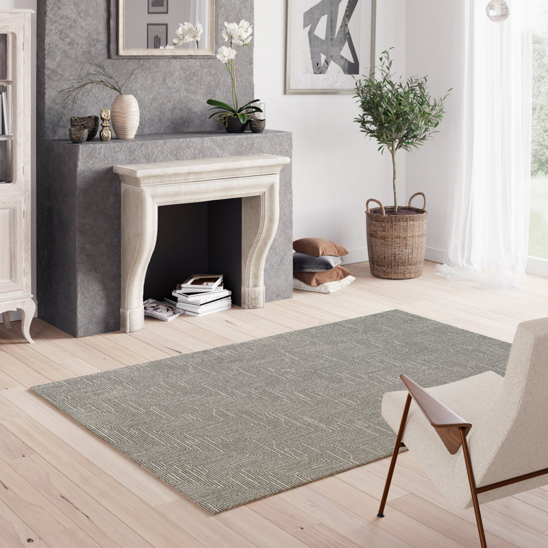 Tapis gris tissé à la machine Urbana, Rectangle 5 pi 3 po x 7 pi