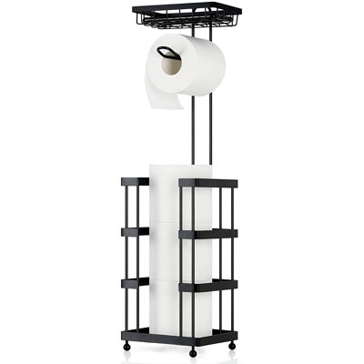 Rangement pour rouleau de papier hygiénique noir avec tablette