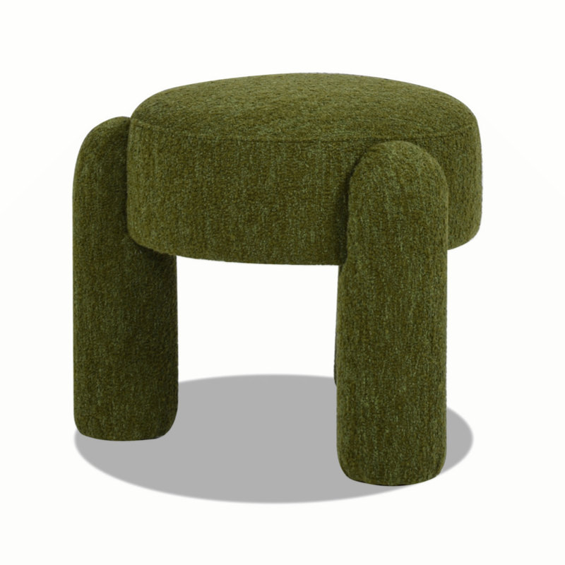 Round Fully Upholstered Ottoman, Green