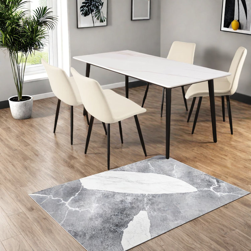 Table de salle à manger moderne, pierre frittée, blanc grain de montagne, cuisine élégante