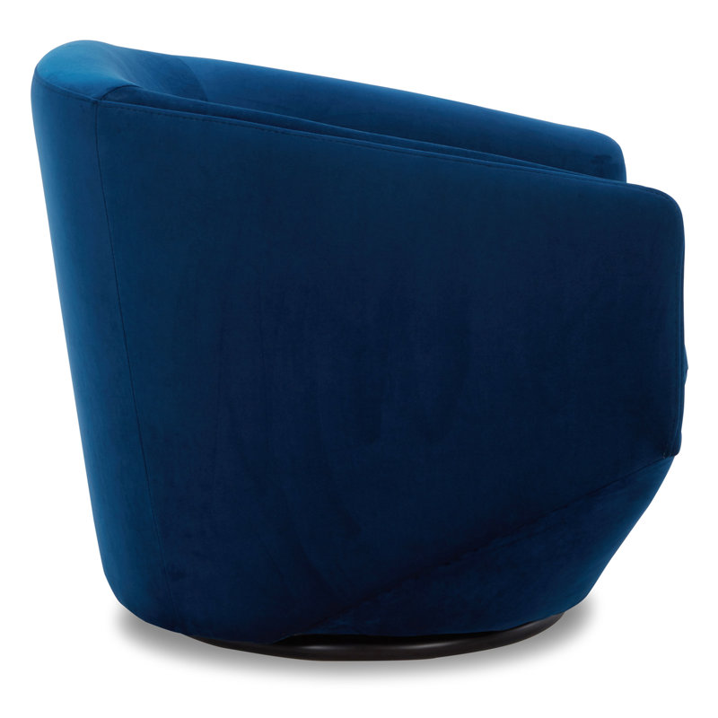 Elexi Upholstered Velvet Swivel Barrel Chair, Blue Polyester Velvet