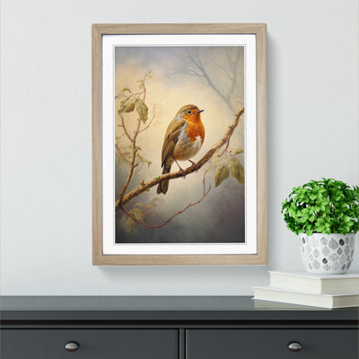 Robin Bird Tachisme - Single Picture Frame Print on Wood